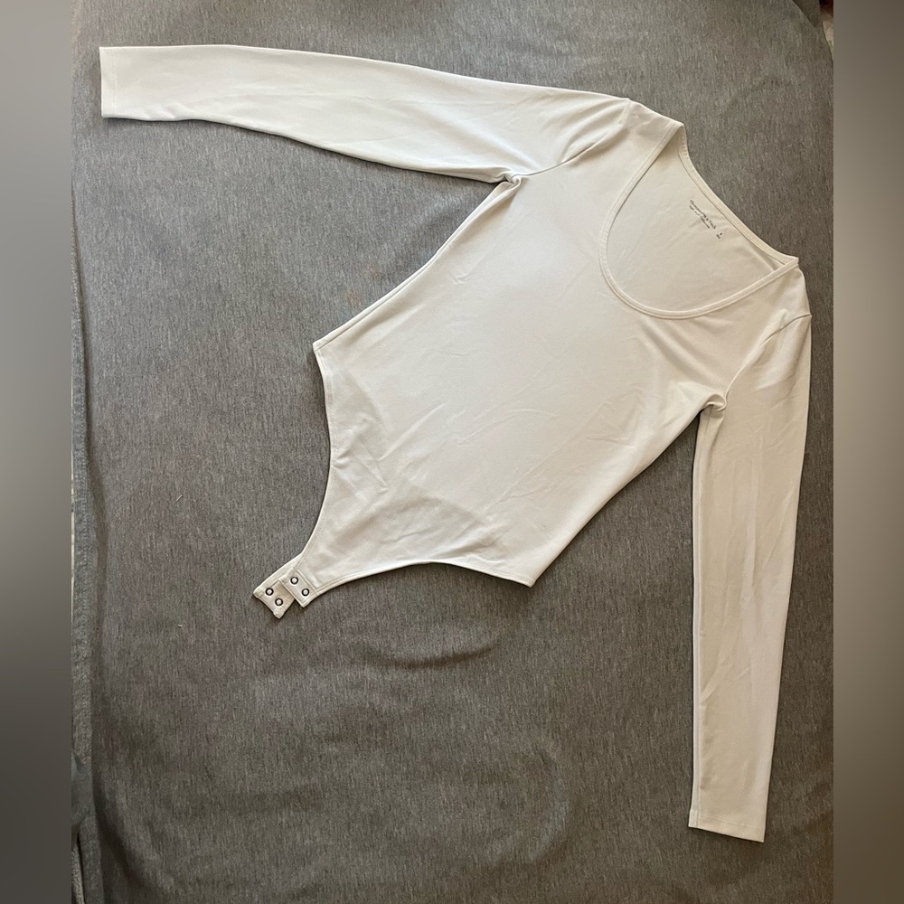 Abercrombie & Fitch Cream Long Sleeve Bodysuit
